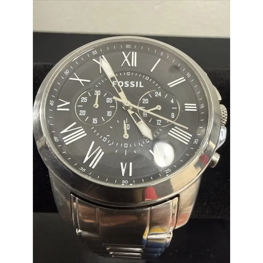 Men’s Fossil Grant Wristwatch FS-4736 W/Box New Battery 44mm Case 7.75” Band